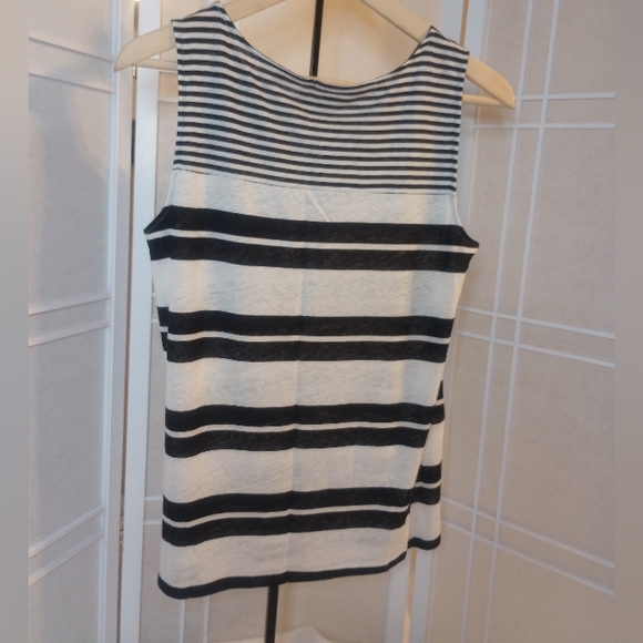 ANN TAYLOR Factory Women's Tank Tunic Front Pocket Stripes Black Grey New Medium - Picture 4 of 12